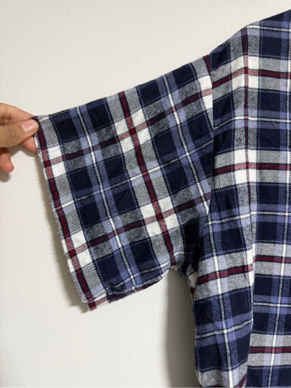 Garage Plaid Cropped Button-Up Shirt | Navy Blue Burgundy | Medium - Picture 9 of 10